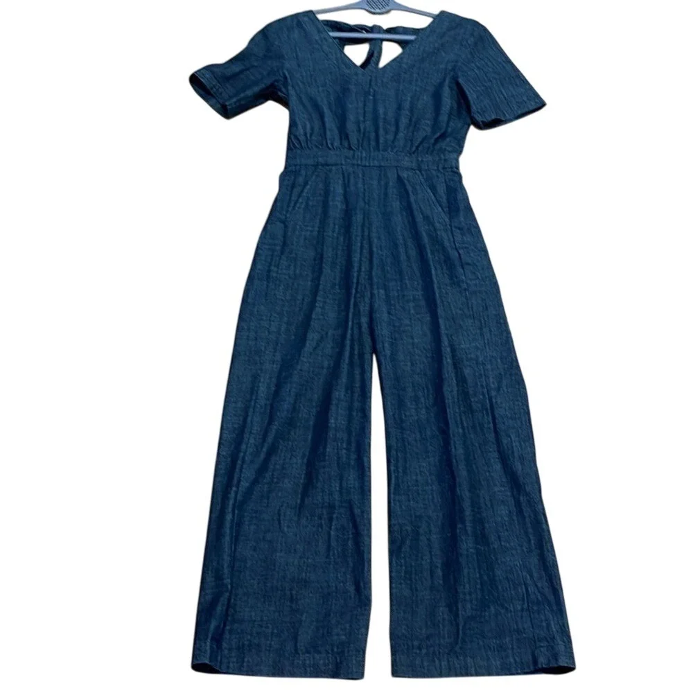 ASOS Dark Denim Open Back Wide Leg Jumpsuit UK 8 US‎ 2/4